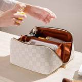 Trousse Maquillage Double Compartiment Damier Blanc