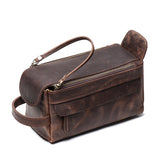 Trousse de Toilette Ancienne en Cuir Café