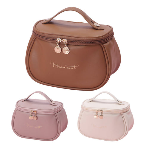 Trousse de maquillage vanity marron caramel avec poignée