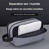 Séparation sec / humide : la trousse range même les serviettes mouillées