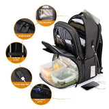 Rangements du sac à dos isotherme : poche antivol RFID, double zip, sangle trolley, port USB et poche antivol cachée