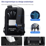 Dos ergonomique du sac à dos cabine : bretelles en S, poche antivol au dos, sangle de poitrine et sangle trolley
