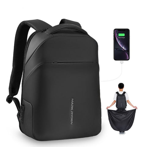 Sac à dos antivol 40x30x15 noir avec port USB et cape de pluie Sogaïa