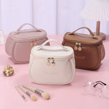Trousse de maquillage vanity en similicuir, coloris rose, blanc et marron