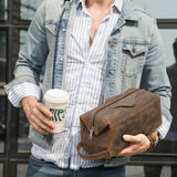 Saco de toilette em pele castanha