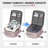 Sac à dos sous vide rose avant et après compression des affaires | Sogaïa