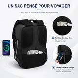 Sac à dos cabine antivol avec poche dorsale et passage câble de charge