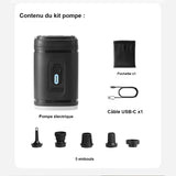 Kit pompe électrique : pompe, pochette, câble USB-C et 5 embouts