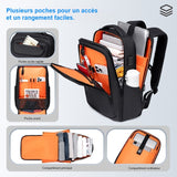 Poches de rangement du sac à dos cabine : poche accès rapide, poche avant, compartiment principal et ordinateur