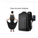 Sac à dos avec cape de pluie intégrée qui couvre le porteur et le sac