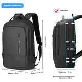 Sac à dos ordinateur noir extensible 45 x 30 x 10 cm, profondeur jusqu'à 15 cm