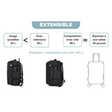 Sac à dos extensible : jusqu'à 60 L avec la compression sous vide, l'équivalent d'une valise 24 pouces