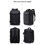 Sac à dos cabine sous vide noir vu de face, de côté et de dos