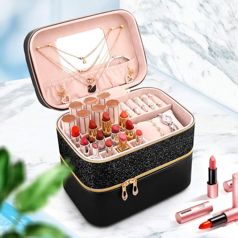 Malette Maquillage Acrylique Transparente Verrouillable - Beauty Case Portable Avec Poignée