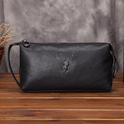 Men's Toiletry Bag in Black Leather Deep Forest™