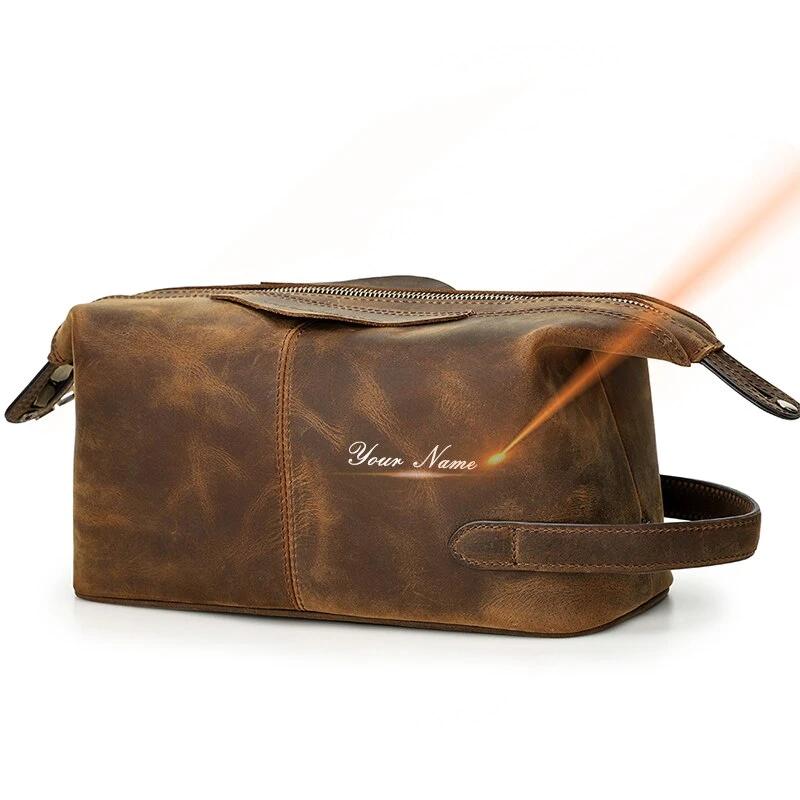 Trousse De Voyage En Cuir Véritable Vintage - Homme - Noir - Petite Taille - Occasion